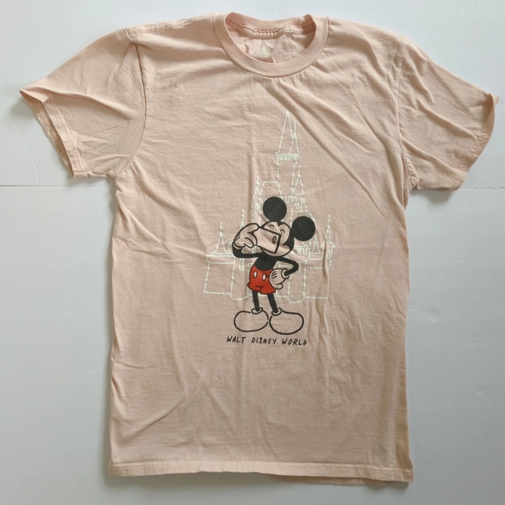 Walt Disney World Parks Pink Mickey Selfie T Shirt Women's Size Small Castle